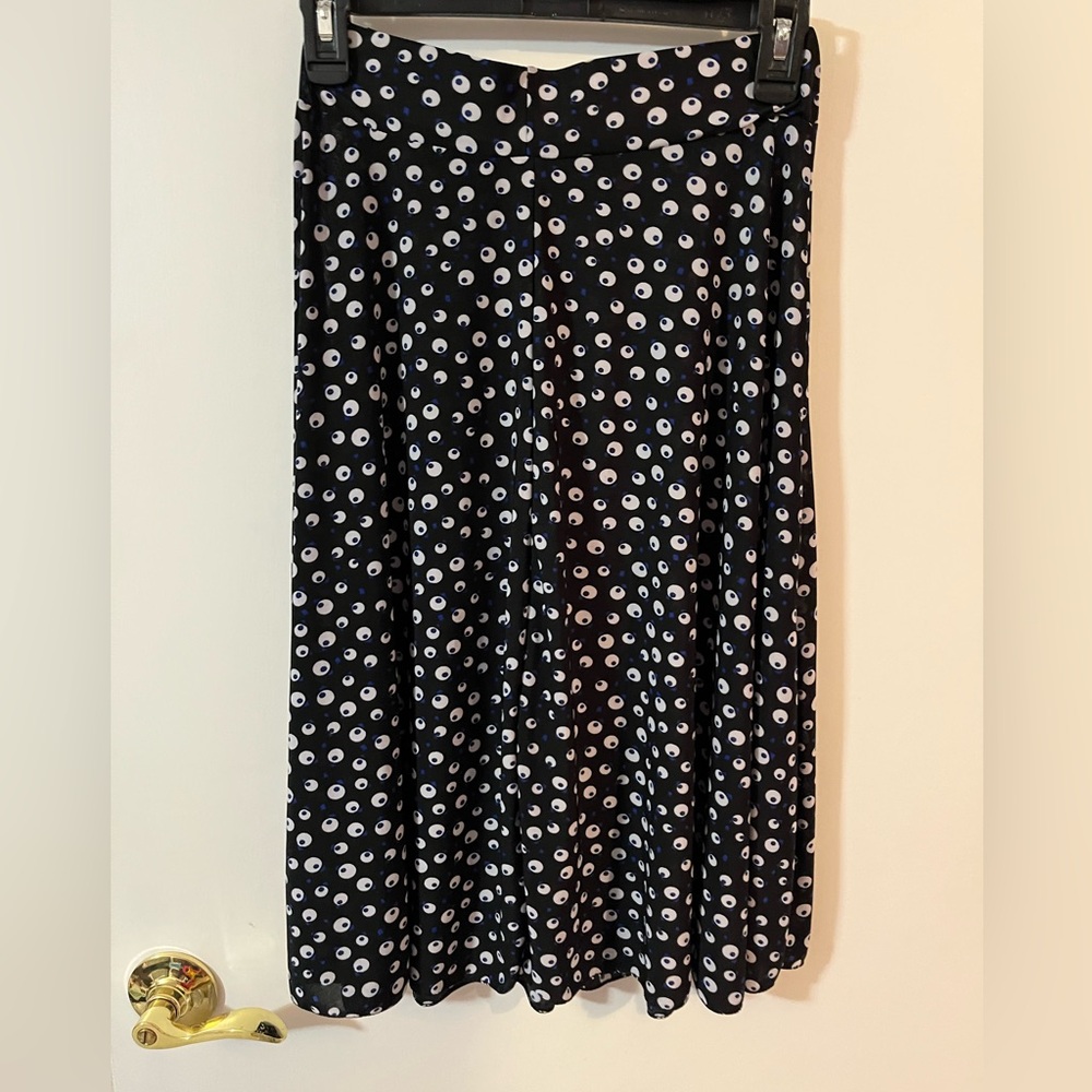 Emily Stacy Black blue white  Polka Dot A-Line Midi Skirt medium